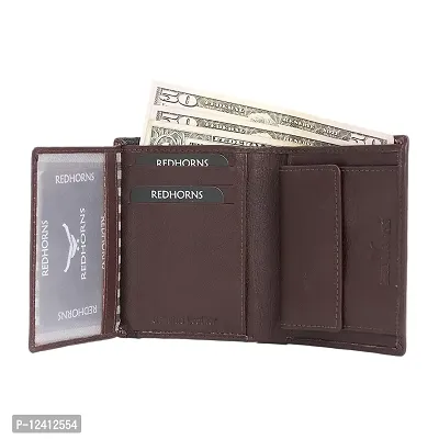 REDHORNS Stylish Genuine Leather Wallet for Men Lightweight Bi-Fold Slim Wallet with Card Holder Slots Purse for Men (WC-AP02D_Dark Brown)-thumb3