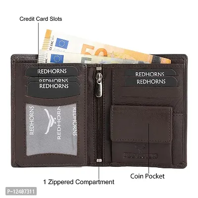 REDHORNS Stylish Genuine Leather Wallet for Men Lightweight Bi-Fold Slim Wallet with Card Holder Slots Purse for Men (A07R3_Dark Brown)-thumb4