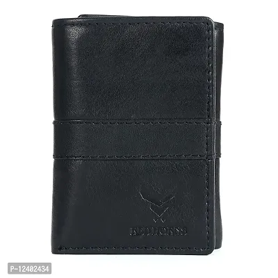 REDHORNS Stylish Genuine Leather Wallet for Men Lightweight Tri-Fold Slim Wallet with Card Holder Slots Purse for Men (WC-TF105R1_Black)-thumb0