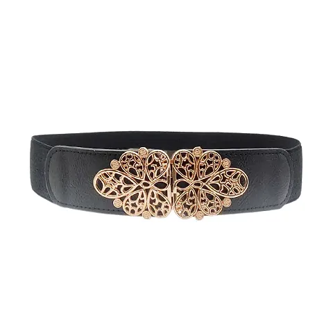 REDHORNS Elastic Women Belts for Dresses Stylish Belt for Girls Fancy Waist Belt for Womens Saree Belt Stretchy Floral Design Hip Belt for Women Girls Ladies Belts for Jeans (GRP-LD102A_Black)