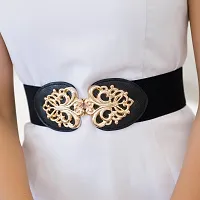 REDHORNS Elastic Fabric Waist Belt for Women Dresses Elegant Floral Design Stretchy Ladies Belt for Saree Girls Jeans - Free Size (LD003B_Black)-thumb4