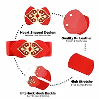 REDHORNS Elastic Fabric Waist Belt for Women Dresses Heart Shaped Design Stretchy Ladies Belt for Saree Girls Jeans - Free Size (LD44N_Red)-thumb1