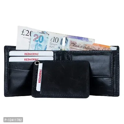 REDHORNS Genuine Leather Wallet for Men Slim Bi-Fold Gents Wallets with ATM Card ID Slots Purse for Men (340A-Black)-thumb3