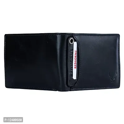 REDHORNS Stylish Genuine Leather Wallet for Men Lightweight Bi-Fold Slim Wallet with Card Holder Slots Purse for Men (340A_Black)-thumb4