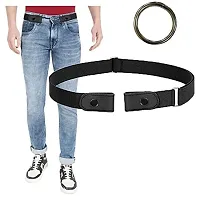 REDHORNS Men's No Buckle Stretch Belt Invisible Elastic Belt for Jeans Pants all-match Elastic Belt (GB2A_Black)-thumb1