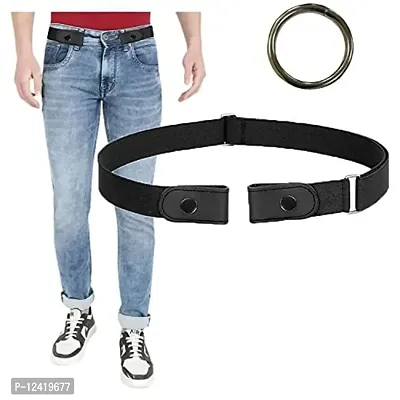 REDHORNS Men's No Buckle Stretch Belt Invisible Elastic Belt for Jeans Pants all-match Elastic Belt (GB2A_Black)-thumb2