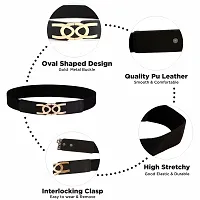 REDHORNS Elastic Fabric Waist Belt for Women Dresses Oval Shaped Design Stretchy Slim Ladies Belt for Saree Girls Jeans - Free Size (LD42A_Black)-thumb1