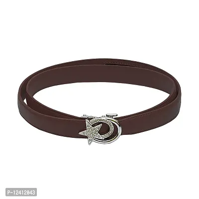 REDHORNS PU Leather Waist Belt for Women Dresses Star Design Adjustable Slim Belt for Ladies Saree - Free Size (LD129B-SLV, Brown)