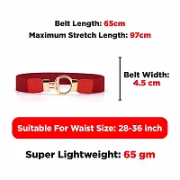 REDHORNS Elastic Fabric Waist Belt for Women Dresses Round Buckle Design Stretchy Wide Ladies Belt for Saree Girls Jeans - Free Size (LD33N_Red)-thumb4