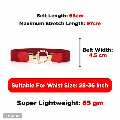 REDHORNS Elastic Fabric Waist Belt for Women Dresses Round Buckle Design Stretchy Wide Ladies Belt for Saree Girls Jeans - Free Size (LD33N_Red)-thumb5