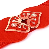 REDHORNS Elastic Fabric Waist Belt for Women Dresses Heart Shaped Design Stretchy Ladies Belt for Saree Girls Jeans - Free Size (LD44N_Red)-thumb4