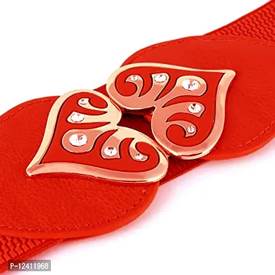 REDHORNS Elastic Fabric Waist Belt for Women Dresses Heart Shaped Design Stretchy Ladies Belt for Saree Girls Jeans - Free Size (LD44N_Red)-thumb5
