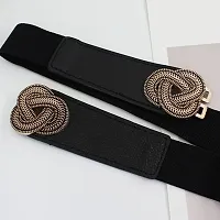 REDHORNS Elastic Fabric Waist Belt for Women Dresses Elegant Design Stretchy Slim Ladies Belt for Saree Girls Jeans - Free Size (LD17BK_Black)-thumb2