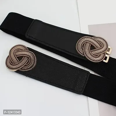 REDHORNS Elastic Fabric Waist Belt for Women Dresses Elegant Design Stretchy Slim Ladies Belt for Saree Girls Jeans - Free Size (LD17BK_Black)-thumb3