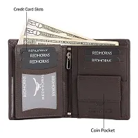 REDHORNS Stylish Genuine Leather Wallet for Men Lightweight Bi-Fold Slim Wallet with Card Holder Slots Purse for Men (RA06R3_Dark Brown)-thumb4