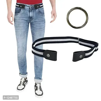 REDHORNS Men's No Buckle Stretch Belt Invisible Elastic Belt for Jeans Pants all-match Elastic Belt (GB2IJ_Striped)