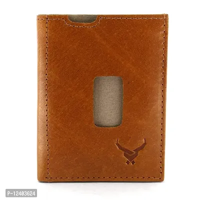 REDHORNS Genuine Leather Card Holder Money Wallet 3-Slot Slim Credit Debit Coin Purse for Men  Women (RD373F_Tan)