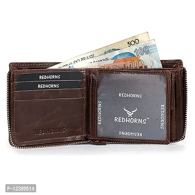 REDHORNS Stylish Genuine Leather Wallet for Men Lightweight Bi-Fold Slim Wallet with Card Holder Slots Purse for Men (1102B_Brown)-thumb2