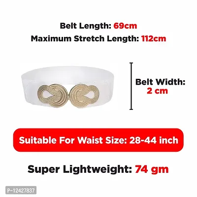 REDHORNS Elastic Fabric Waist Belt for Women Dresses Antique Tangle Design Stretchy Slim Ladies Belt for Saree Girls Jeans - Free Size (LD116J_White)-thumb3