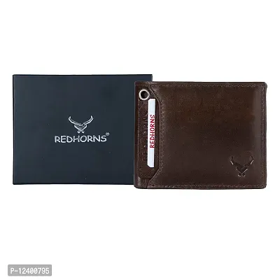 REDHORNS Stylish Genuine Leather Wallet for Men Lightweight Bi-Fold Slim Wallet with Card Holder Slots Purse for Men (WC-340B_Brown)-thumb5