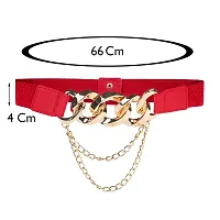 REDHORNS Elastic Fabric Waist Belt for Women Dresses Vintage Linked Chain Design Stretchy Slim Ladies Belt for Saree Girls Jeans - Free Size (GRP-LD8398N_Red)-thumb1