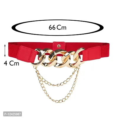 REDHORNS Elastic Fabric Waist Belt for Women Dresses Vintage Linked Chain Design Stretchy Slim Ladies Belt for Saree Girls Jeans - Free Size (GRP-LD8398N_Red)-thumb2