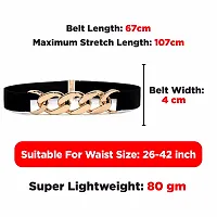 REDHORNS Fabric Women's Linked Chain Design Elastic Belt Adjustable Ladies Dress Waist Belt Free Size Skirt Belts Casual Thin Waistband Belt Women (LD8390_Black)-thumb2