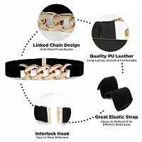 REDHORNS Fabric Women's Linked Chain Design Elastic Belt Adjustable Ladies Dress Waist Belt Free Size Skirt Belts Casual Thin Waistband Belt Women (LD8390_Black)-thumb1
