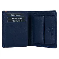 REDHORNS Stylish Genuine Leather Wallet for Men Lightweight Bi-Fold Slim Wallet with Card Holder Slots Purse for Men (AP02I_Navy Blue)-thumb1