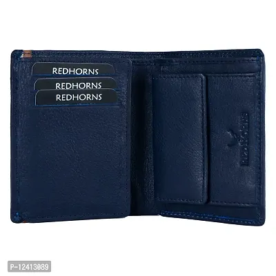 REDHORNS Stylish Genuine Leather Wallet for Men Lightweight Bi-Fold Slim Wallet with Card Holder Slots Purse for Men (AP02I_Navy Blue)-thumb2