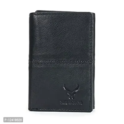 REDHORNS Stylish Genuine Leather Wallet for Men Lightweight Tri-Fold Slim Wallet with Card Holder Slots Purse for Men (TF02R1_Black)