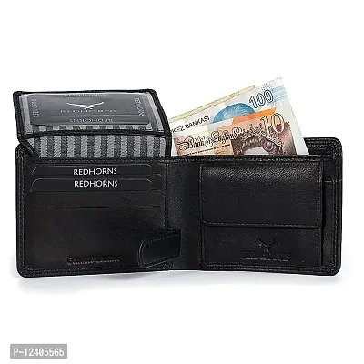 REDHORNS Stylish Genuine Leather Wallet for Men Lightweight Bi-Fold Slim Wallet with Card Holder Slots Purse for Men (629R1_Black)-thumb2