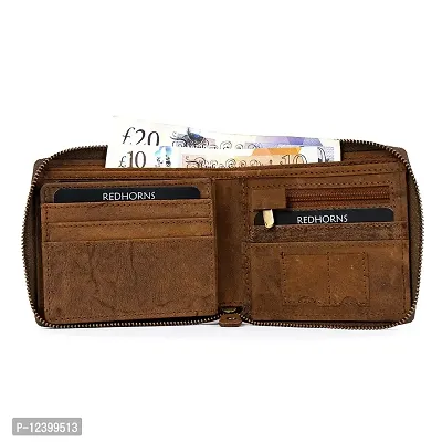 REDHORNS Stylish Genuine Leather Wallet for Men Lightweight Bi-Fold Slim Wallet with Card Holder Slots Purse for Men (727DH_D. Brown)-thumb2