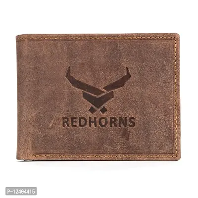 REDHORNS Stylish Genuine Leather Wallet for Men Lightweight Bi-Fold Slim Wallet with Card Holder Slots Purse for Men (_045_Brown)