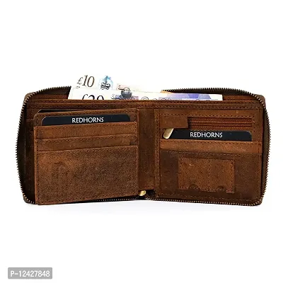 REDHORNS Genuine Leather Wallet for Men Slim Bi-Fold Gents Wallets with ATM Card ID Slots Purse for Men (727LH-Light Brown)-thumb2