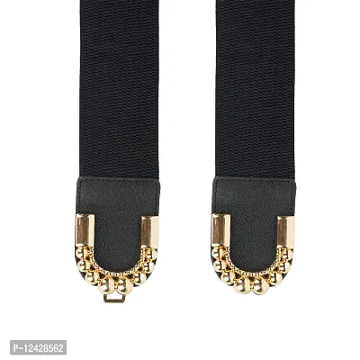 REDHORNS Fabric Elastic Waist Belt for Women Dresses Elegant C-Shaped Design Stretchy Wide Belt for Ladies Saree - Free Size (LD144A_Black)-thumb2