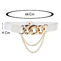 REDHORNS Elastic Fabric Waist Belt for Women Dresses Vintage Linked Chain Design Stretchy Slim Ladies Belt for Saree Girls Jeans - Free Size (GRP-LD8398J_White)-thumb1
