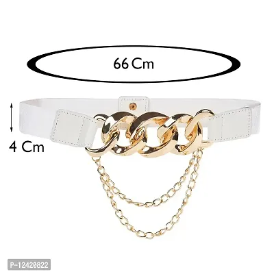 REDHORNS Elastic Fabric Waist Belt for Women Dresses Vintage Linked Chain Design Stretchy Slim Ladies Belt for Saree Girls Jeans - Free Size (GRP-LD8398J_White)-thumb2