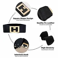 REDHORNS Elastic Fabric Waist Belt for Women Dresses Square Shape Design Stretchy Ladies Belt for Saree Girls Jeans - Free Size (LD76A_Black)-thumb1