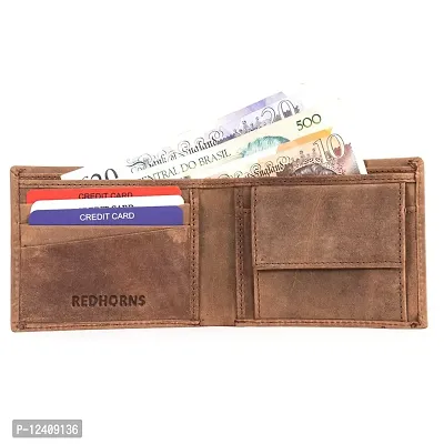 REDHORNS Genuine Leather Wallet for Men Slim Bi-Fold Gents Wallets with ATM Card ID Slots Purse for Men (315-Brown)-thumb2