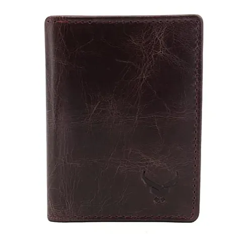 REDHORNS Genuine Leather Card Holder Money Wallet 3-Slot Slim Credit Debit Coin Purse for Men & Women (RD382L_Cherry)