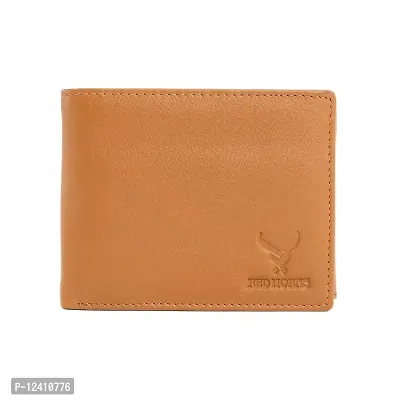 REDHORNS Stylish Genuine Leather Wallet for Men Lightweight Bi-Fold Slim Wallet with Card Holder Slots Purse for Men (A05R6_Tan)