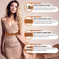 REDHORNS Snake Buckle Design Elastic Fabric Waist Belt for Women Dresses Wide Ladies Belt for Saree Girls Jeans - (LD125B-GLD_Brown/Gold Buckle)-thumb1