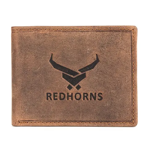 REDHORNS Stylish Genuine Leather Wallet for Men Lightweight Bi-Fold Slim Wallet with Card Holder Slots Purse for Men (303_Brown)