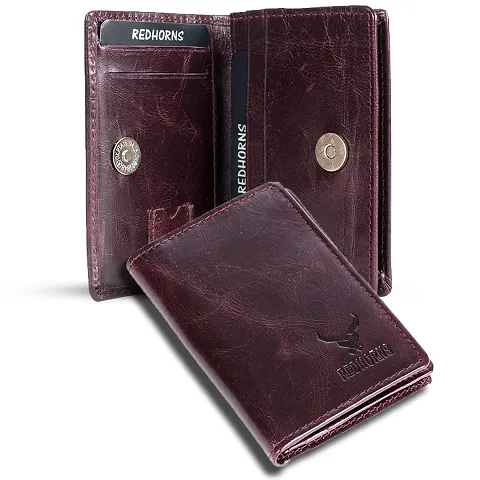 REDHORNS Genuine Leather Magnetic Card Holder Slim Stylish Credit Debit ATM Holder Wallet Lightweight for Men Women with Gift Premium Pocket Size