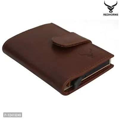 REDHORNS Genuine Leather Pop-Up Card Holder Money Wallet Slim Credit Debit Coin Purse for Men & Women (RD368B_Brown)-thumb4