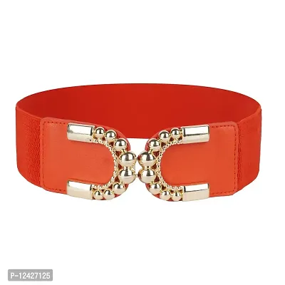 REDHORNS Fabric Elastic Waist Belt for Women Dresses Elegant C-Shaped Design Stretchy Wide Belt for Ladies Saree - Free Size (LD144N_Red)