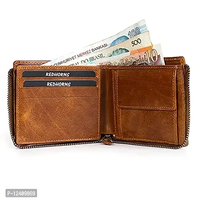 REDHORNS Stylish Genuine Leather Wallet for Men Lightweight Bi-Fold Slim Wallet with Card Holder Slots Purse for Men (1102R6_Tan)-thumb4