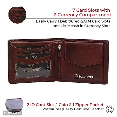 REDHORNS Top Grain Genuine Leather Wallet for Men | Ultra Slim  Compact Purse | Handcrafted Ultra Strong Stitching | Zip with 9 Card Slots | Hidden Pockets with ID Slots - WM-639E (B. Brown)-thumb2