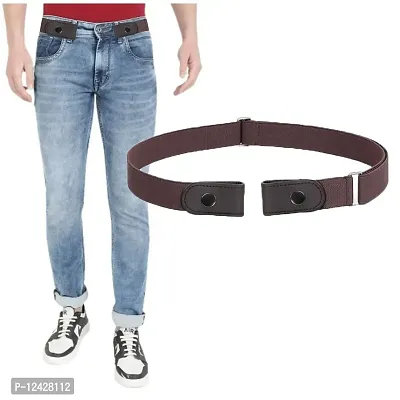 REDHORNS?Buckle Free Elastic Belt for Men No Buckle Stretch Belt Men's Invisible Elastic Belt for Jeans Pants Shorts All Match Stretchable Mens Belt (GB02B_Brown)